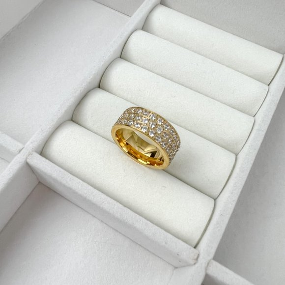 Gold Plated Full Eternity Wide Band Ring Chunky Ring For Women Gold Plated Ring - Picture 7 of 7